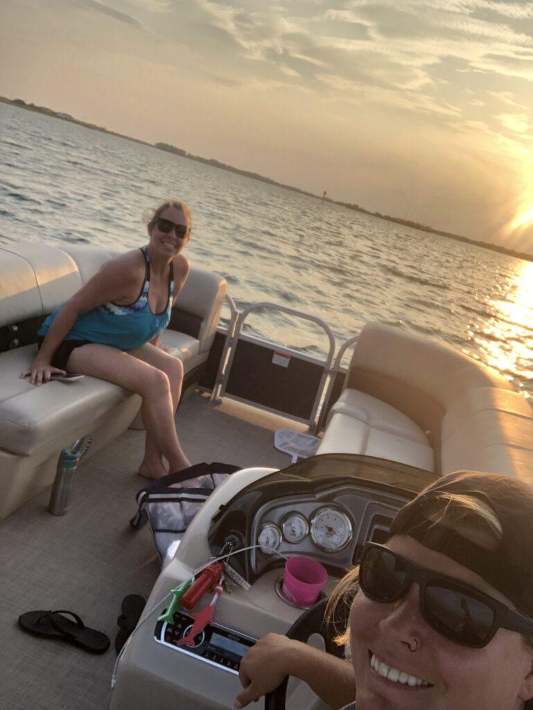Sunset view from a boat during a dolphin cruise near Destin Harbor on the Emerald Coast