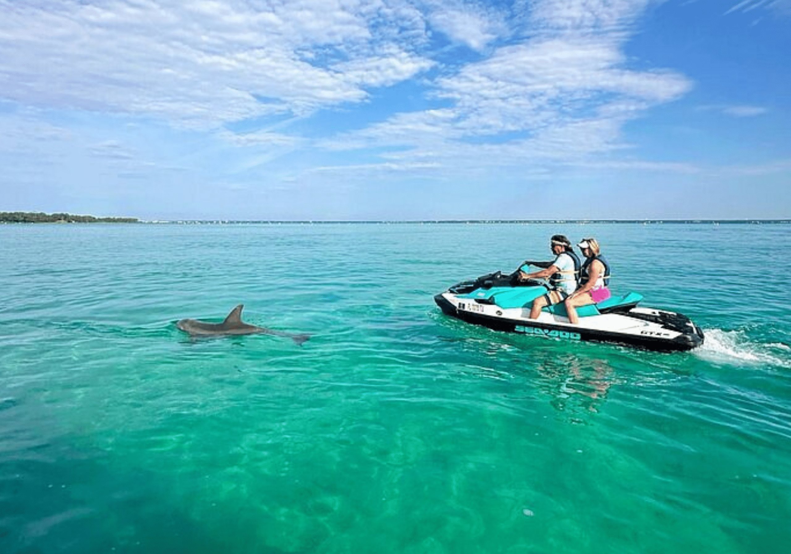 Jet ski rental at Crab Island with people riding in Destin Florida