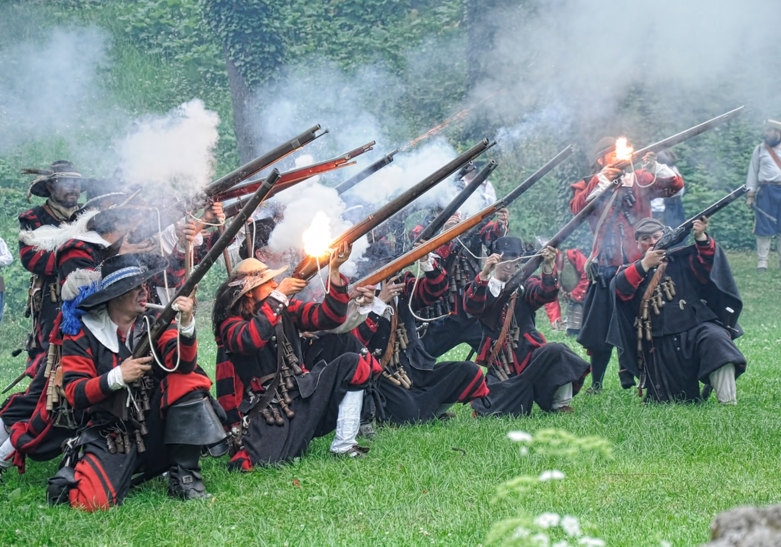 historical reenactment with soldiers firing muskets in Fort Walton Beach Florida