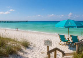 Peaceful beach atmosphere on Okaloosa Island during a summer vacation